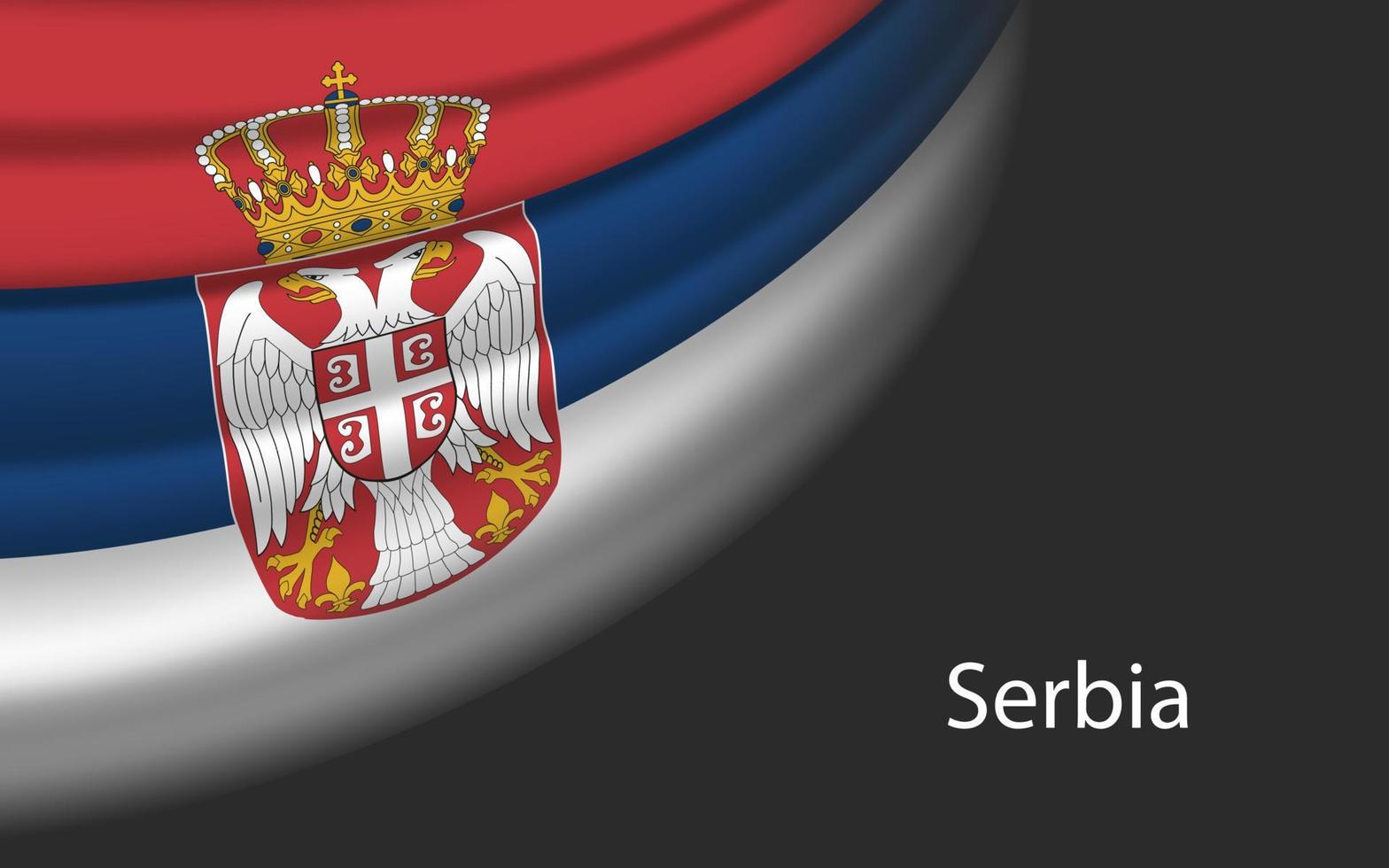 Wave flag of Serbia on dark background. Banner or ribbon vector