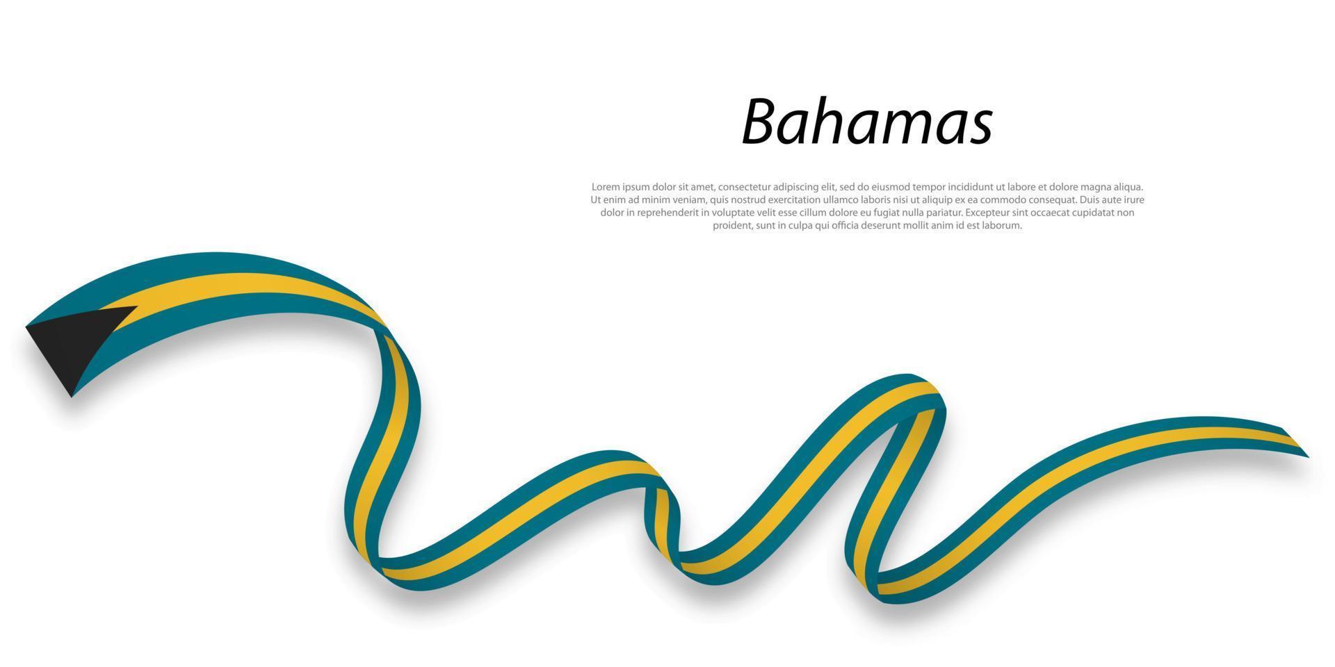 Waving ribbon or banner with flag of Bahamas. vector