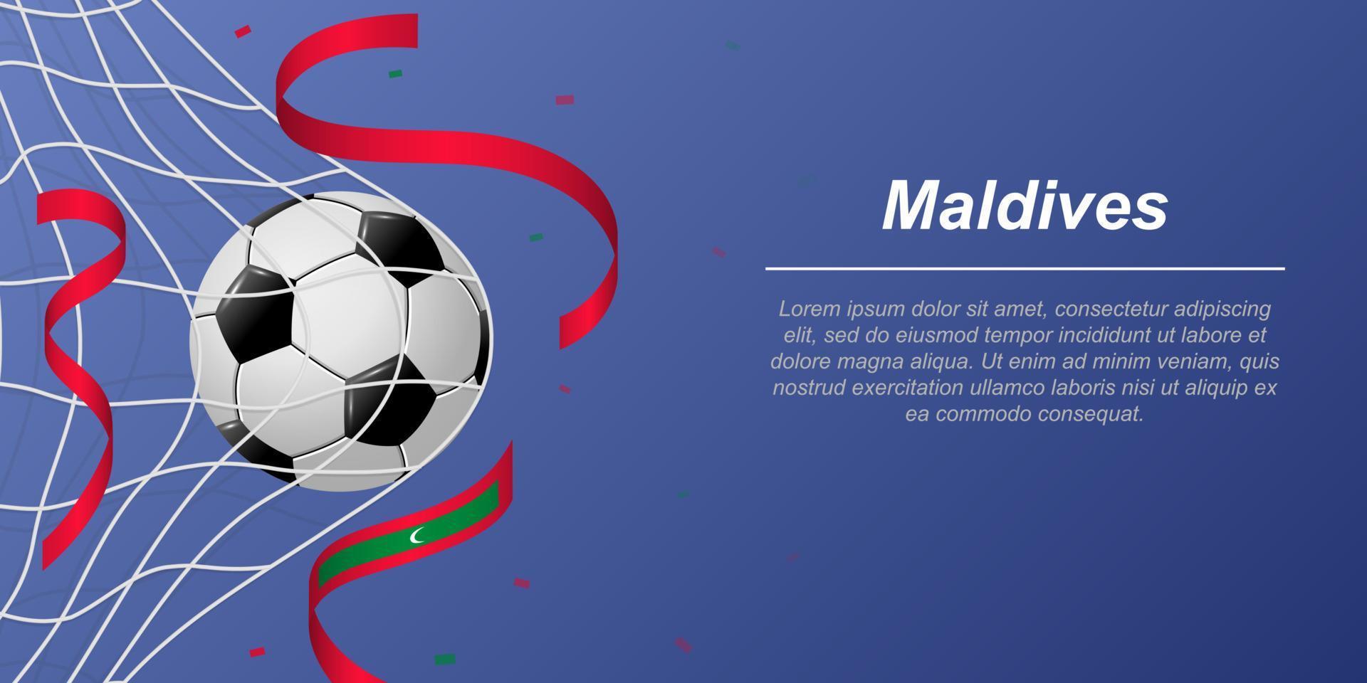 Soccer background with flying ribbons in colors of the flag of Maldives vector