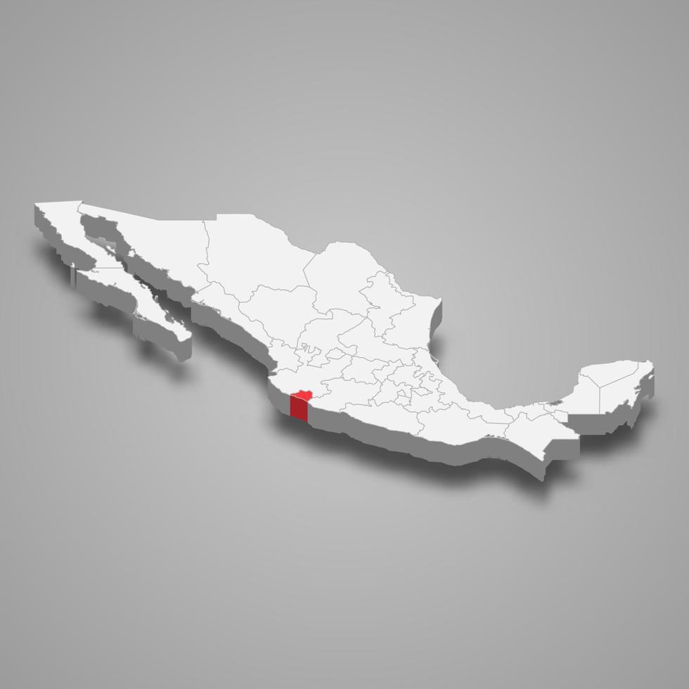 colima región ubicación dentro mexico 3d mapa vector