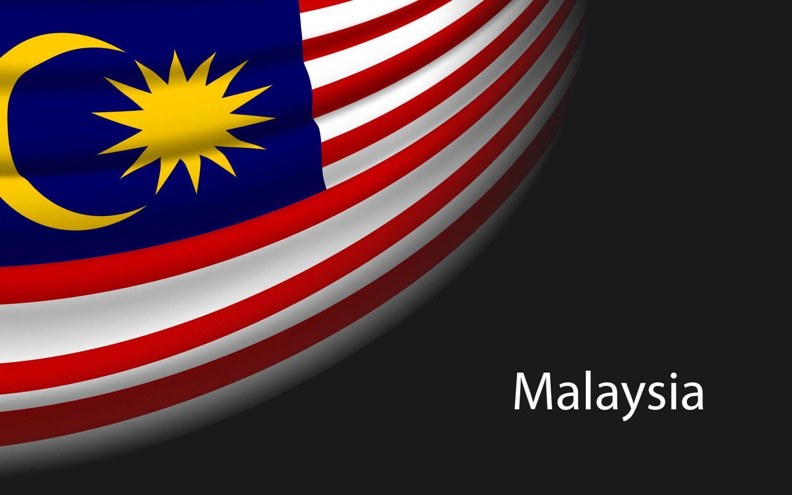 Wave flag of Malaysia on dark background. Banner or ribbon vect vector