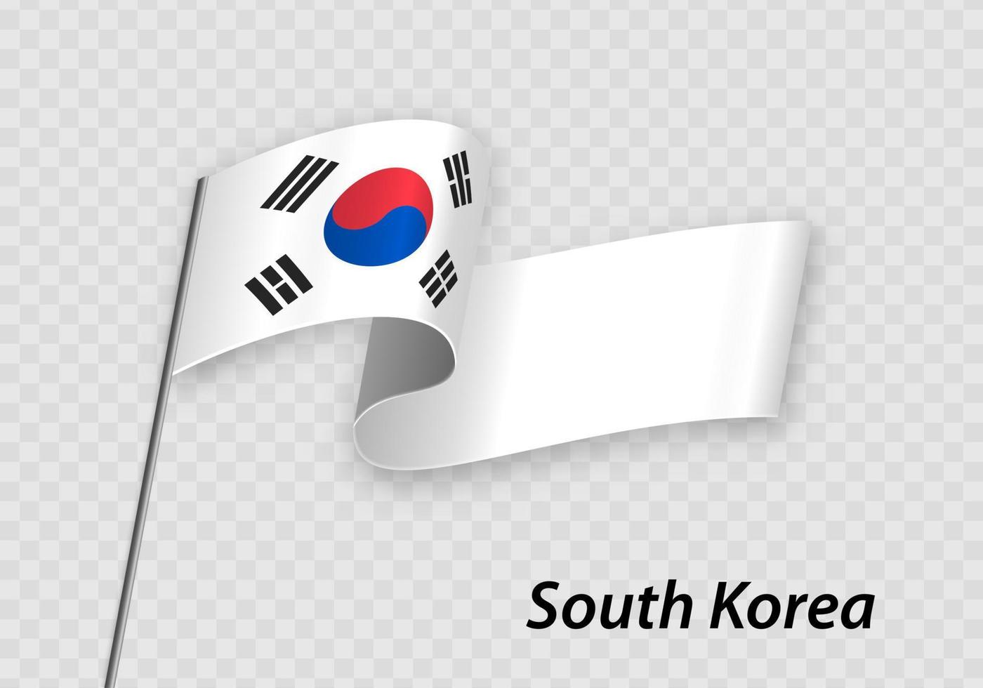 Waving flag of South Korea on flagpole. Template for independenc vector