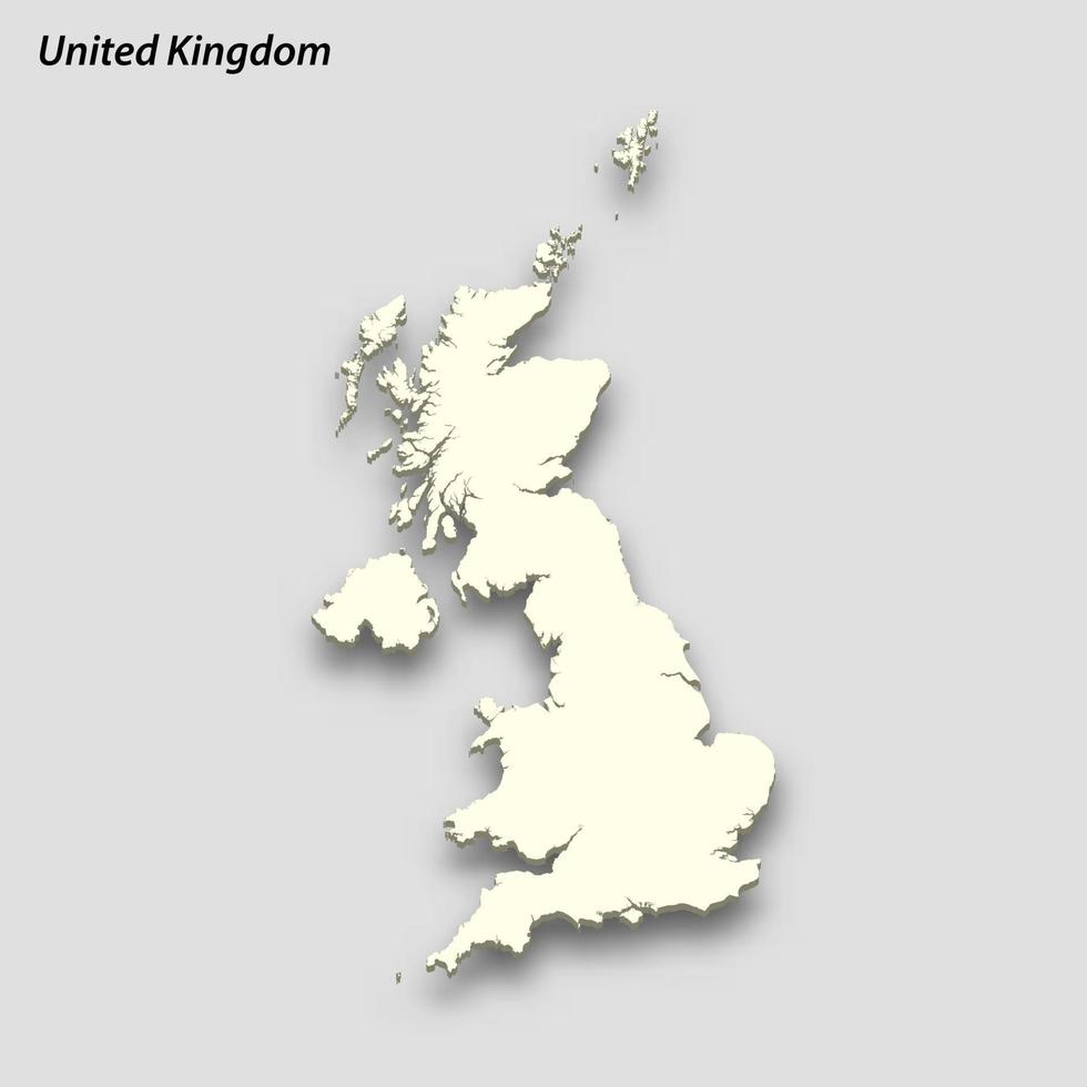 3d isometric map of United Kingdom isolated with shadow vector