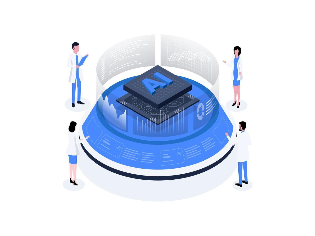 Applying machine learning in healthcare. utilizing algorithms to analyze medical data for improved diagnostics and treatment outcomes. Artificial intelligence in healthcare isometric illustration vector