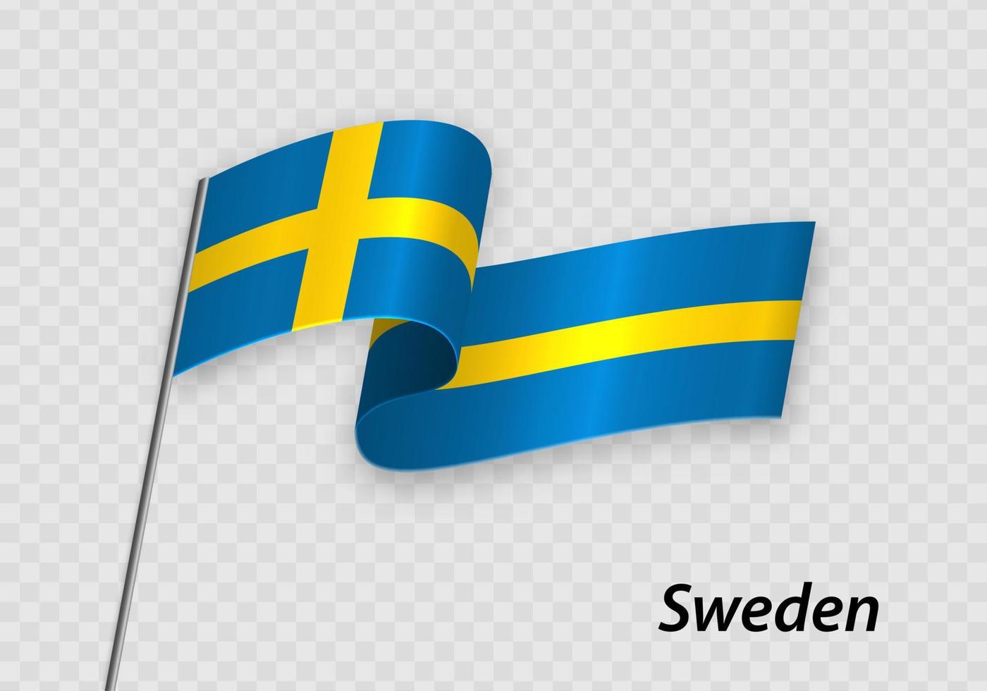 Waving flag of Sweden on flagpole. Template for independence day vector