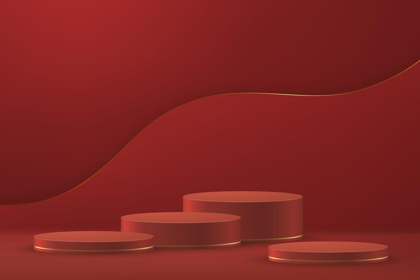 3d realistic podium or pedestal on red luxury background. vector