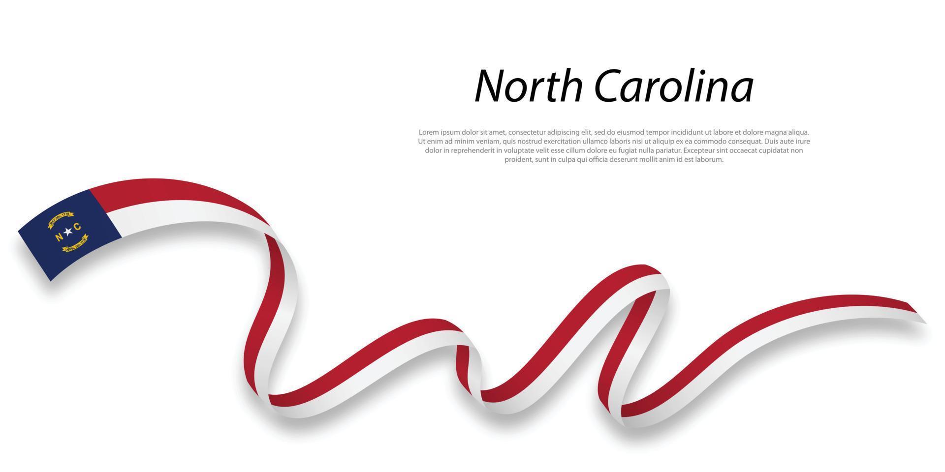 Waving ribbon or stripe with flag of North Carolina vector