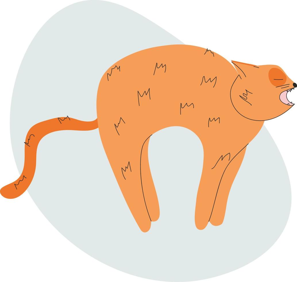 Cartoon red cat with horror, fear or anger arches its back vector