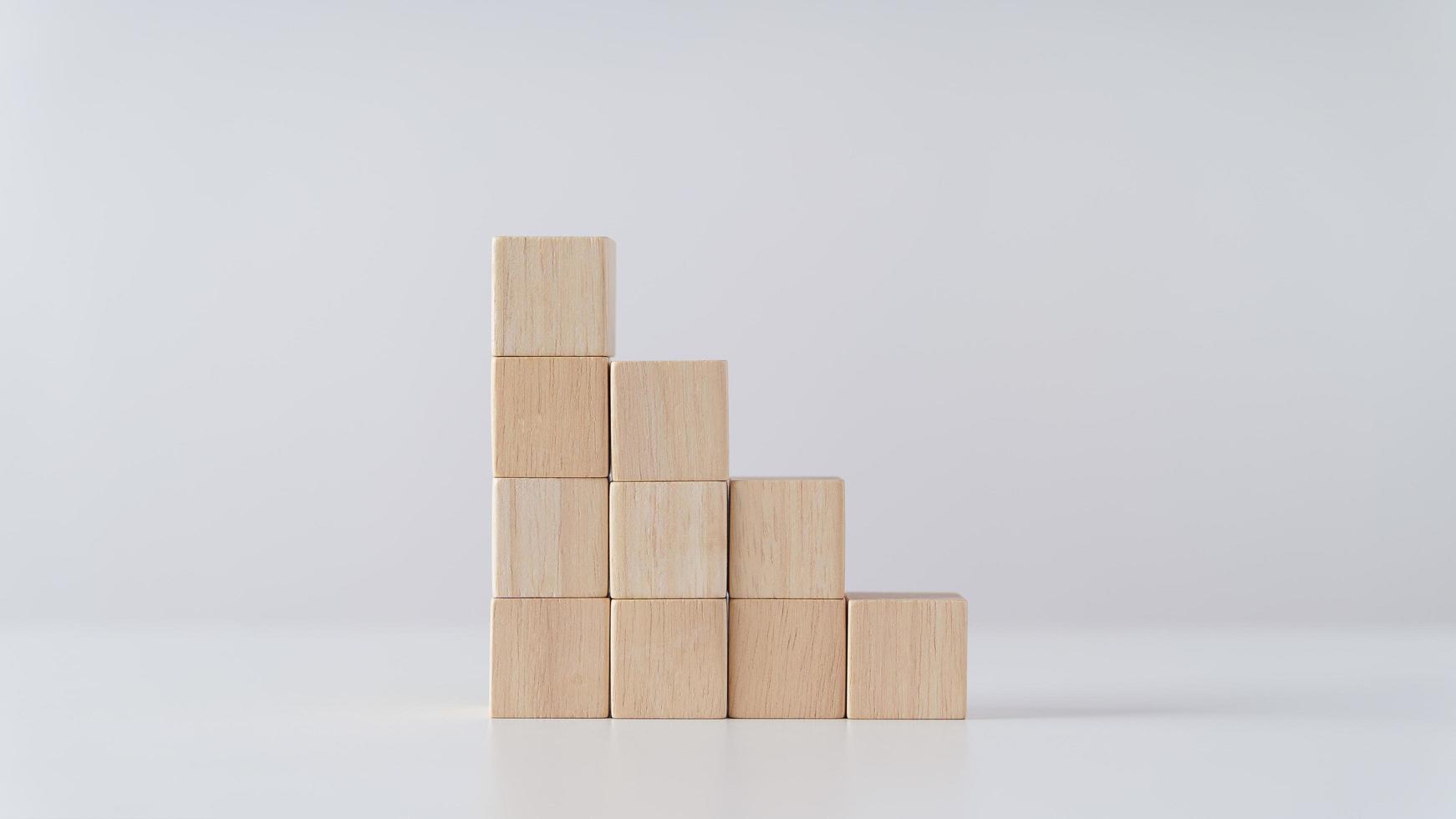 Pile of wooden cube block stack as stair step on the table. Success, climbing to the top, Progression, business growth concept. photo