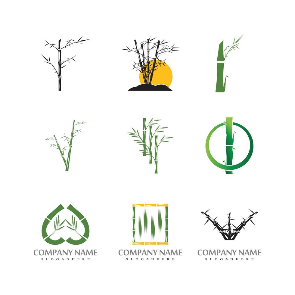 Bamboo with green leaf logo ilustration vector template