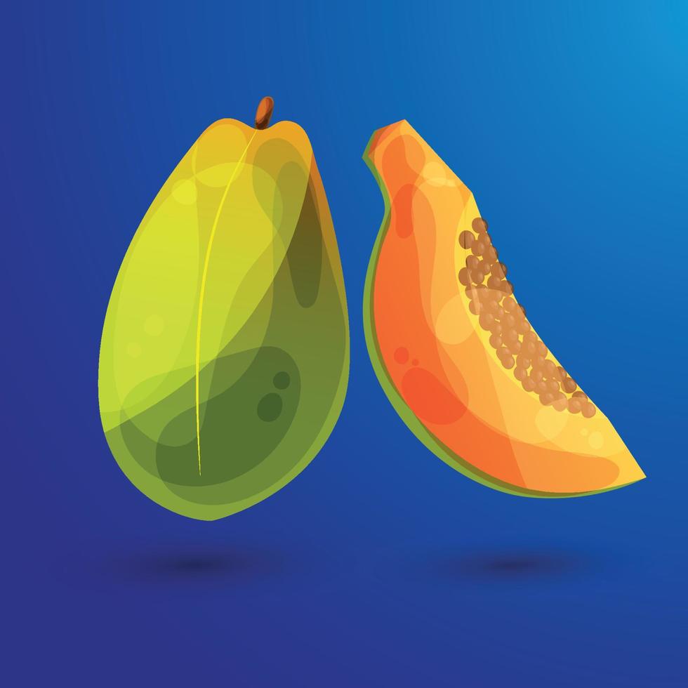 todo papaya y rebanada. verano exótico Fruta en dibujos animados estilo. ux ui vector