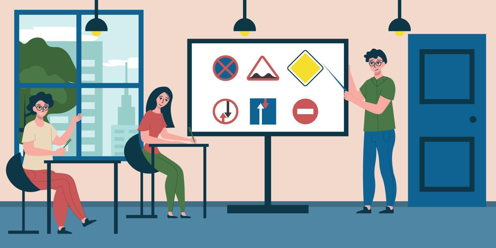 Driving School Flat Concept vector