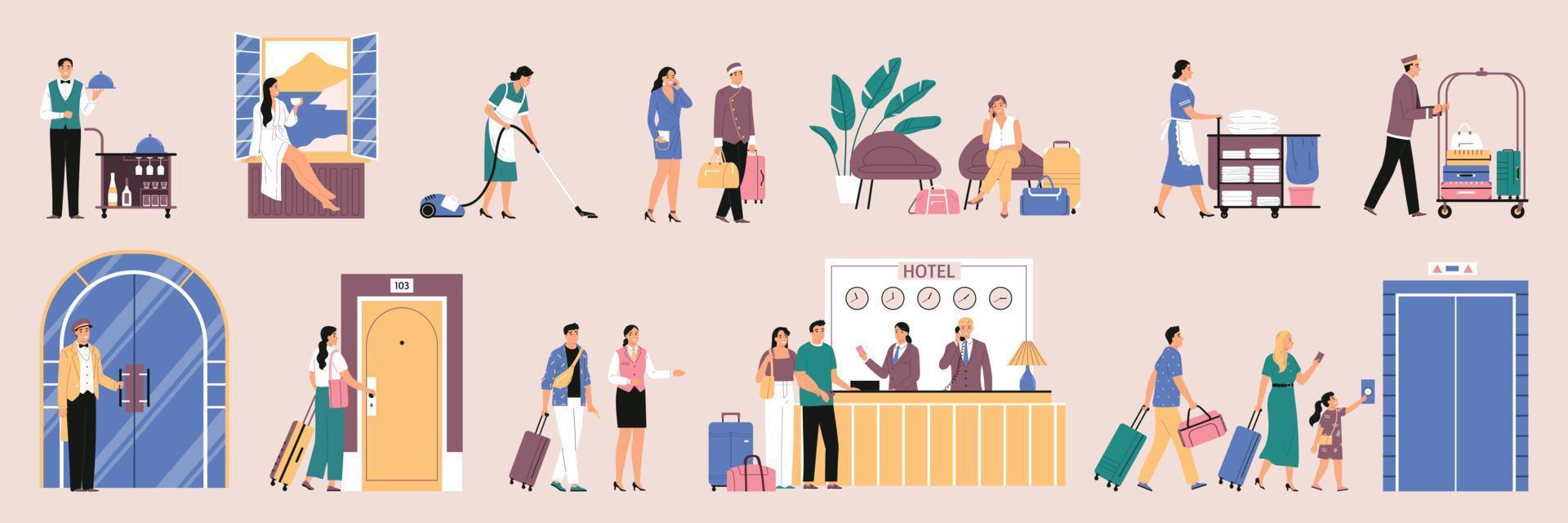 Flat Hotel Set vector