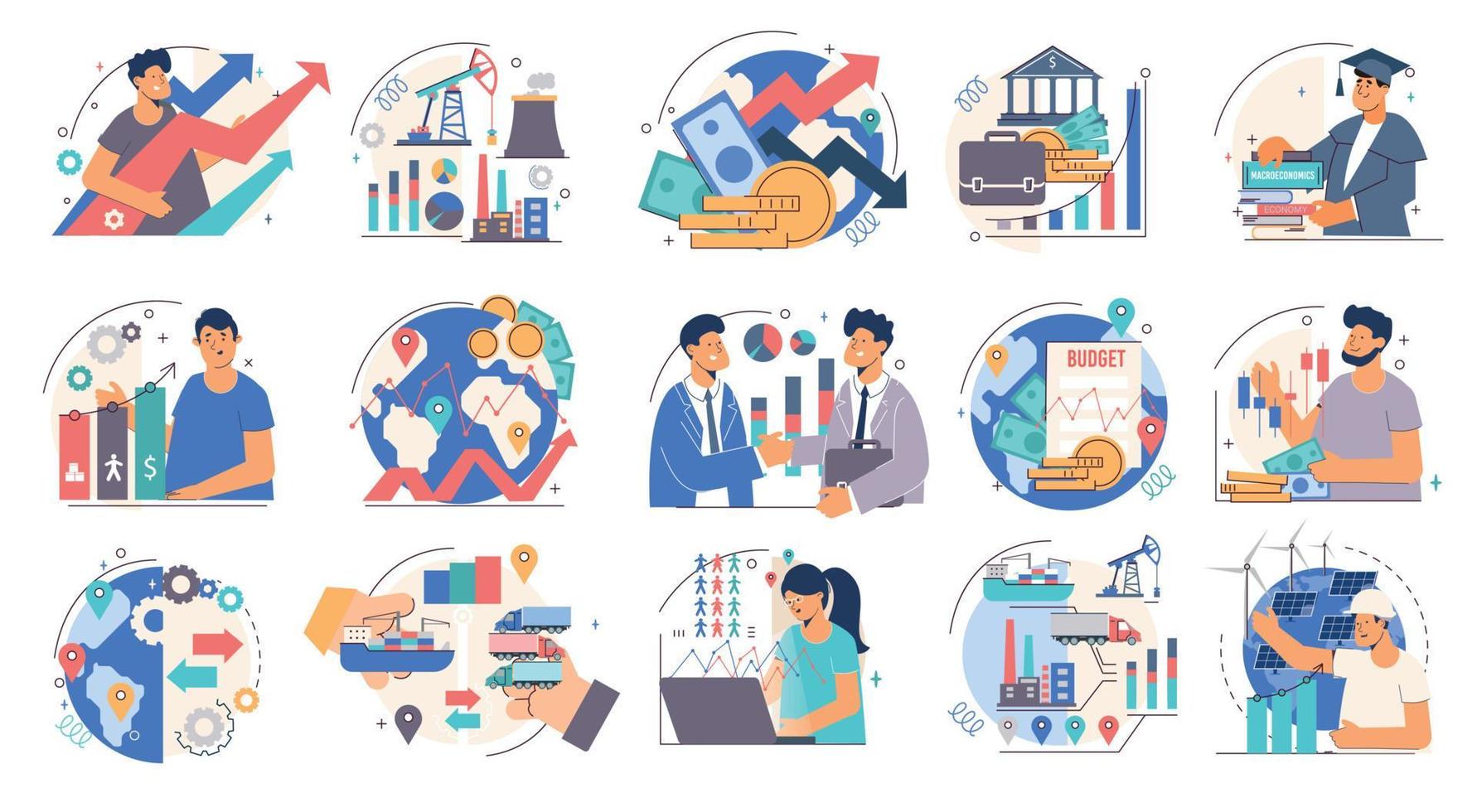 Macroeconomics Flat Set vector