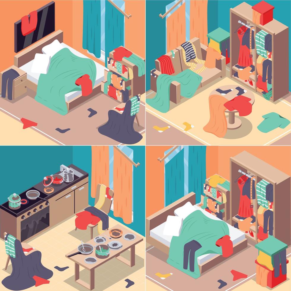 Messy Room Concept Icons Set vector