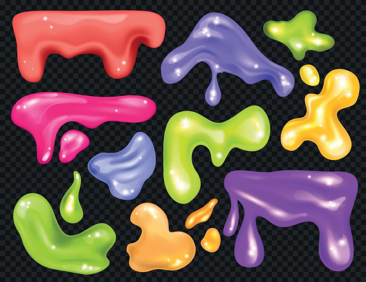 Realistic Glitter Slime Background Transparent Icon Set vector