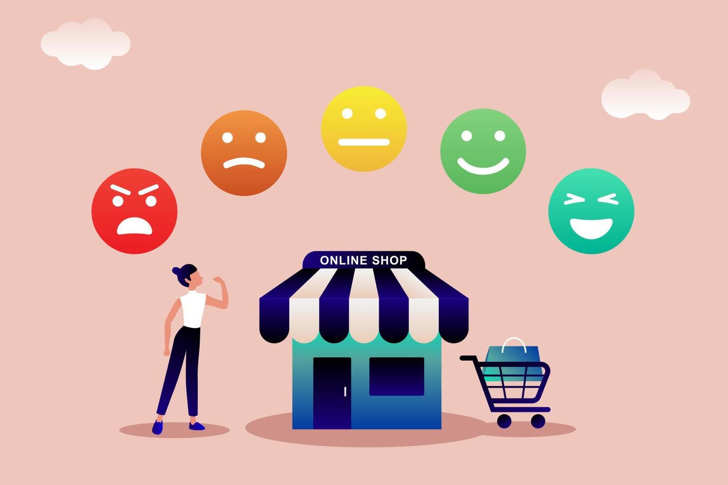 Customer feedback giving rating based on experience or quality from product and service, survey, opinion and review to evaluate result, The scale of emotions with smiles. vector