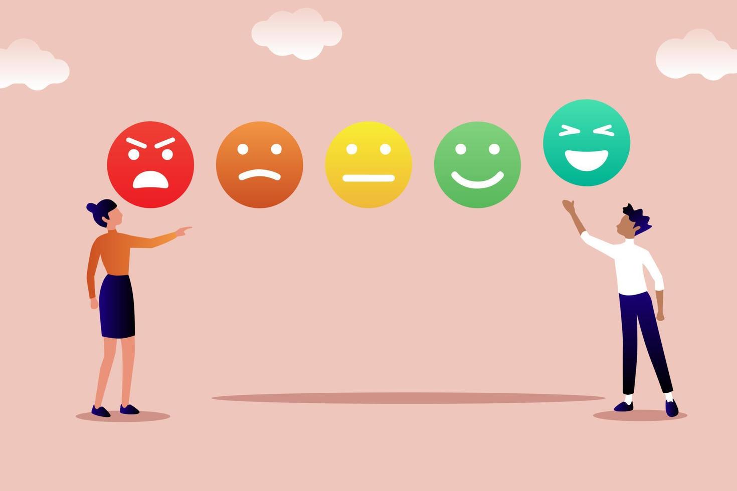 Customer feedback giving rating based on experience or quality from product and service, survey, opinion and review to evaluate result, The scale of emotions with smiles. vector