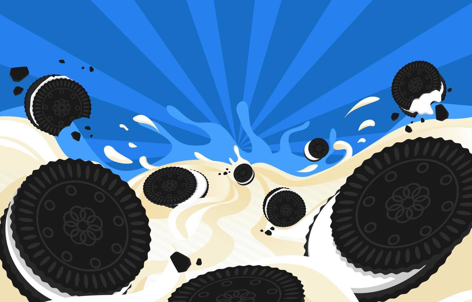 Black Cookies With Fresh Flowing Milk Background vector