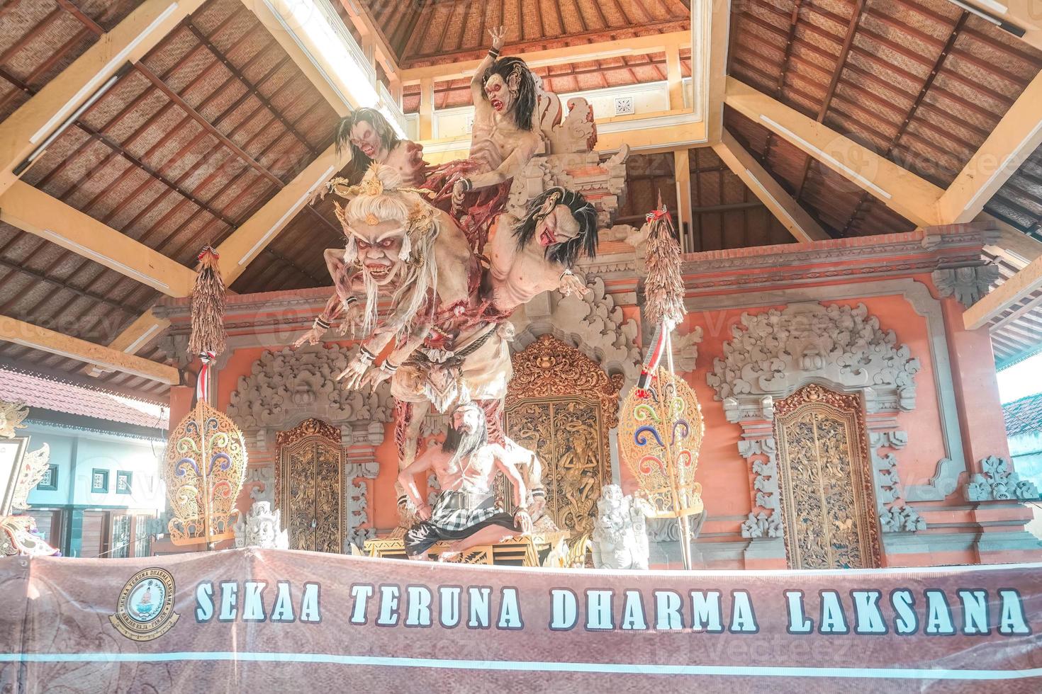 Ogoh-ogoh is a Balinese traditional giant puppet made of bamboo and paper mache, representing evil spirits. It's paraded around before the Nyepi Day to ward off negativity. photo