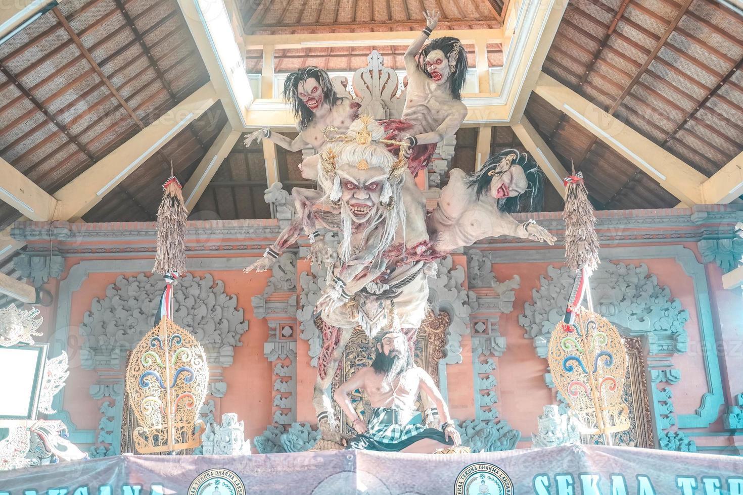 Ogoh-ogoh is a Balinese traditional giant puppet made of bamboo and paper mache, representing evil spirits. It's paraded around before the Nyepi Day to ward off negativity. photo