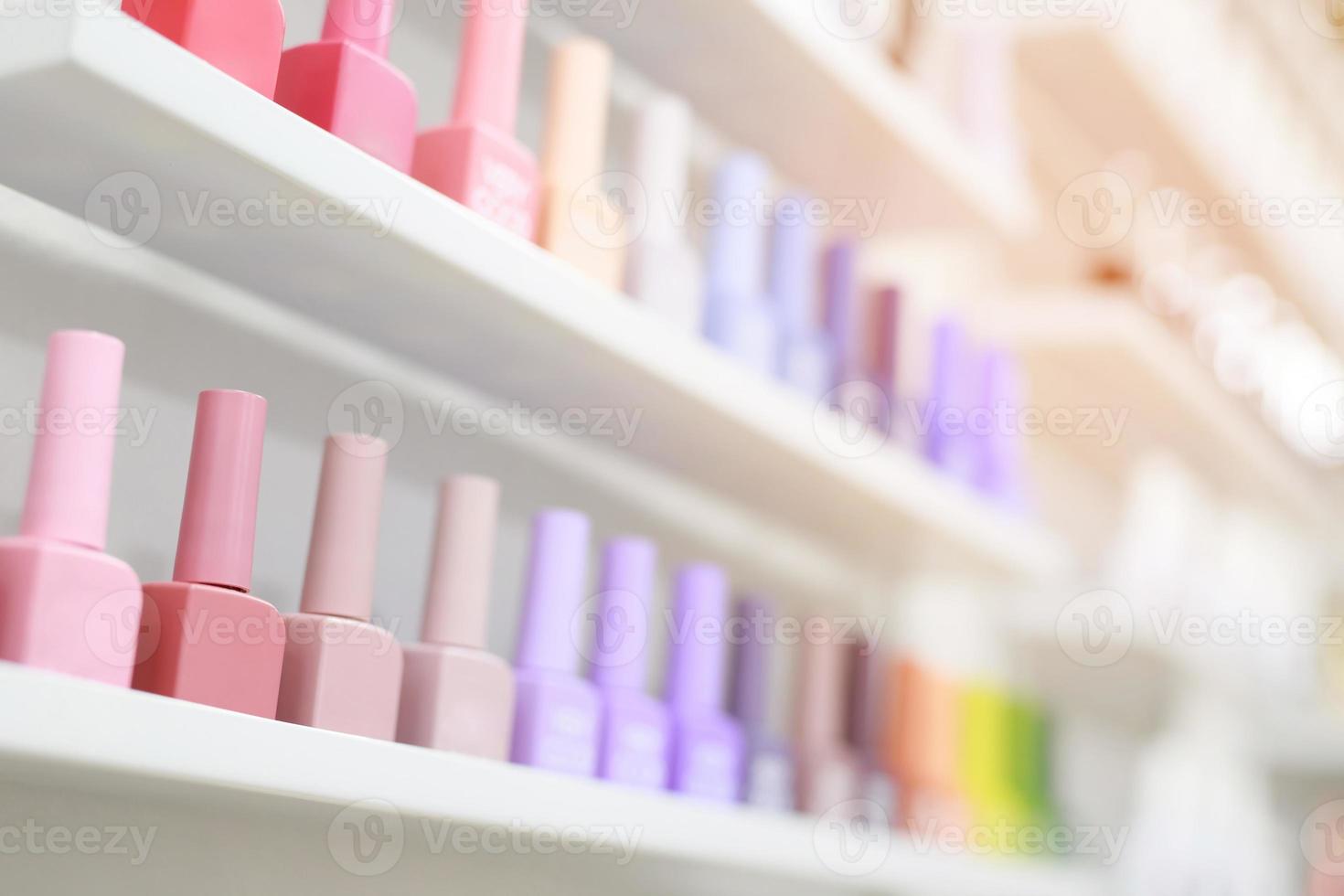 nail polish on the beauty salon shelf photo