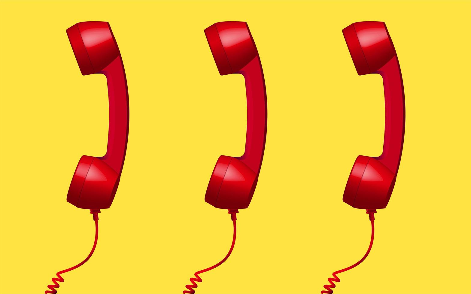 3d red vintage phone receiver isolated on yellow background. Three retro analog telephone handset. Old communicate technology. object composition middle background vector illustration photo