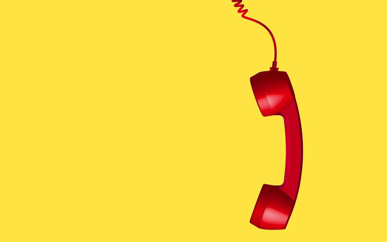 3d red vintage phone receiver isolated on yellow background. Retro analog telephone handset. Old communicate technology. object composition right background vector illustration