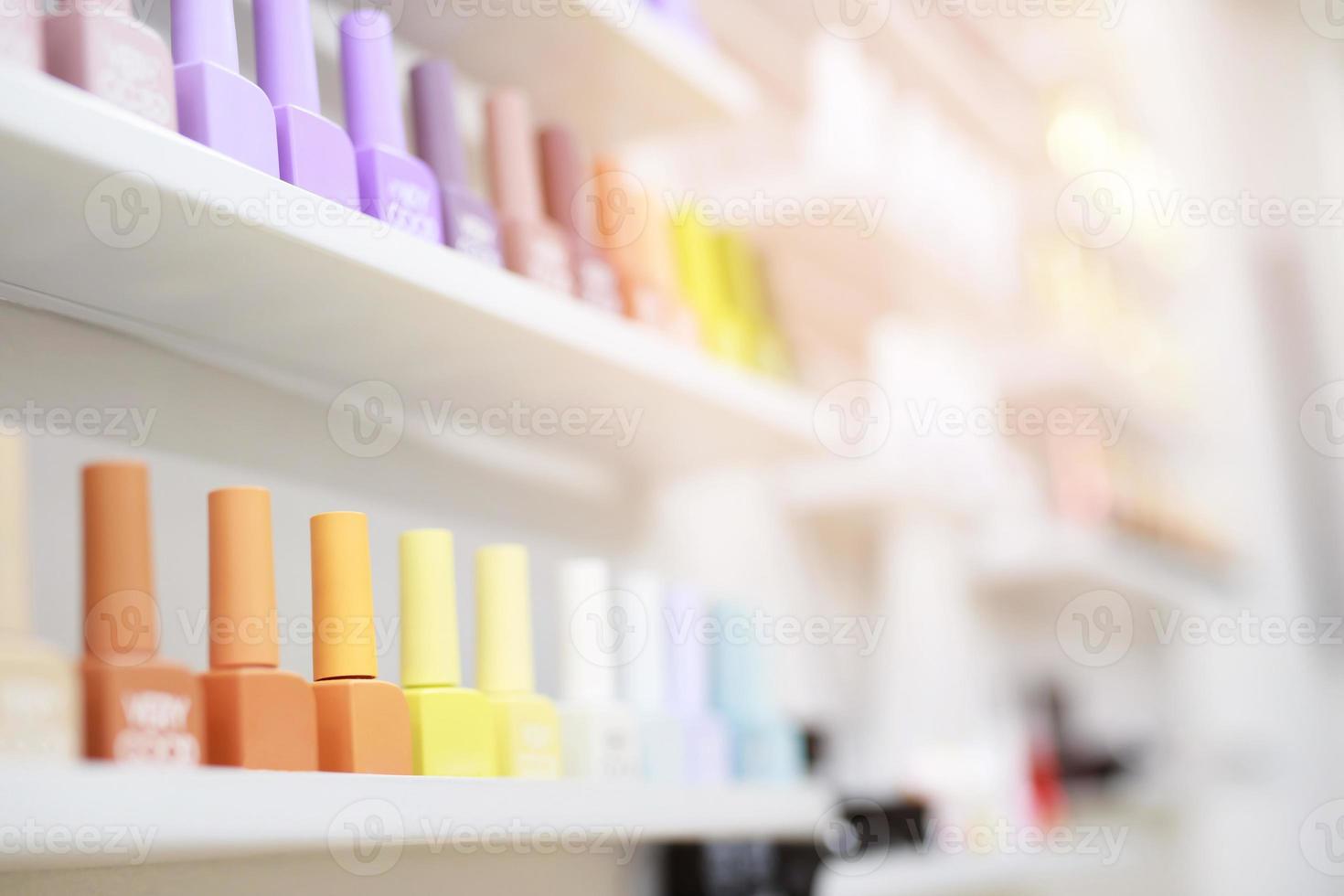 nail polish on the beauty salon shelf photo