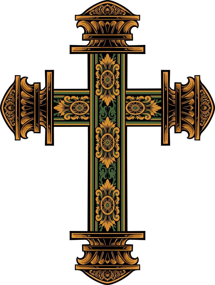 Christ cross design with classic style engraving ornament for elements, editable color vector