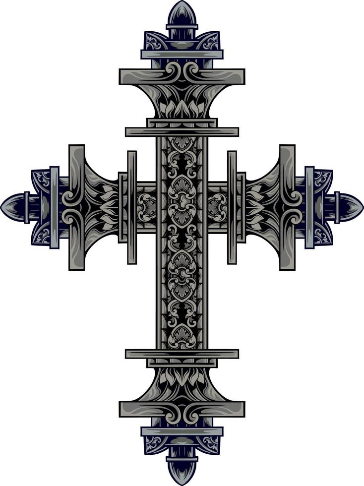 Cristo cruzar diseño con clásico estilo grabado ornamento para elementos, editable color vector