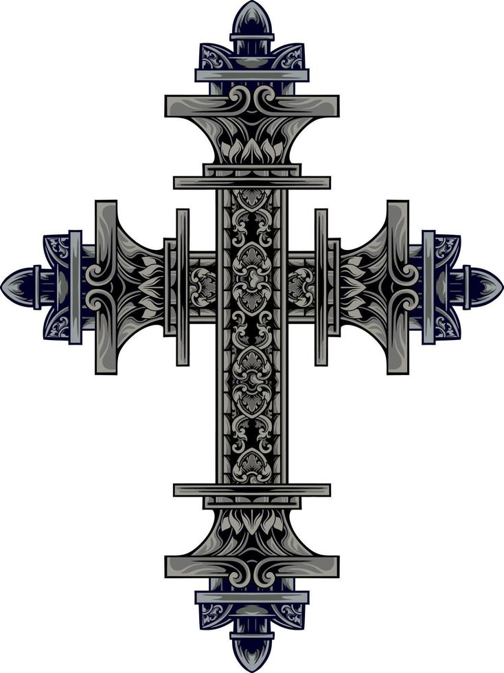 Christ cross design with classic style engraving ornament for elements, editable color vector