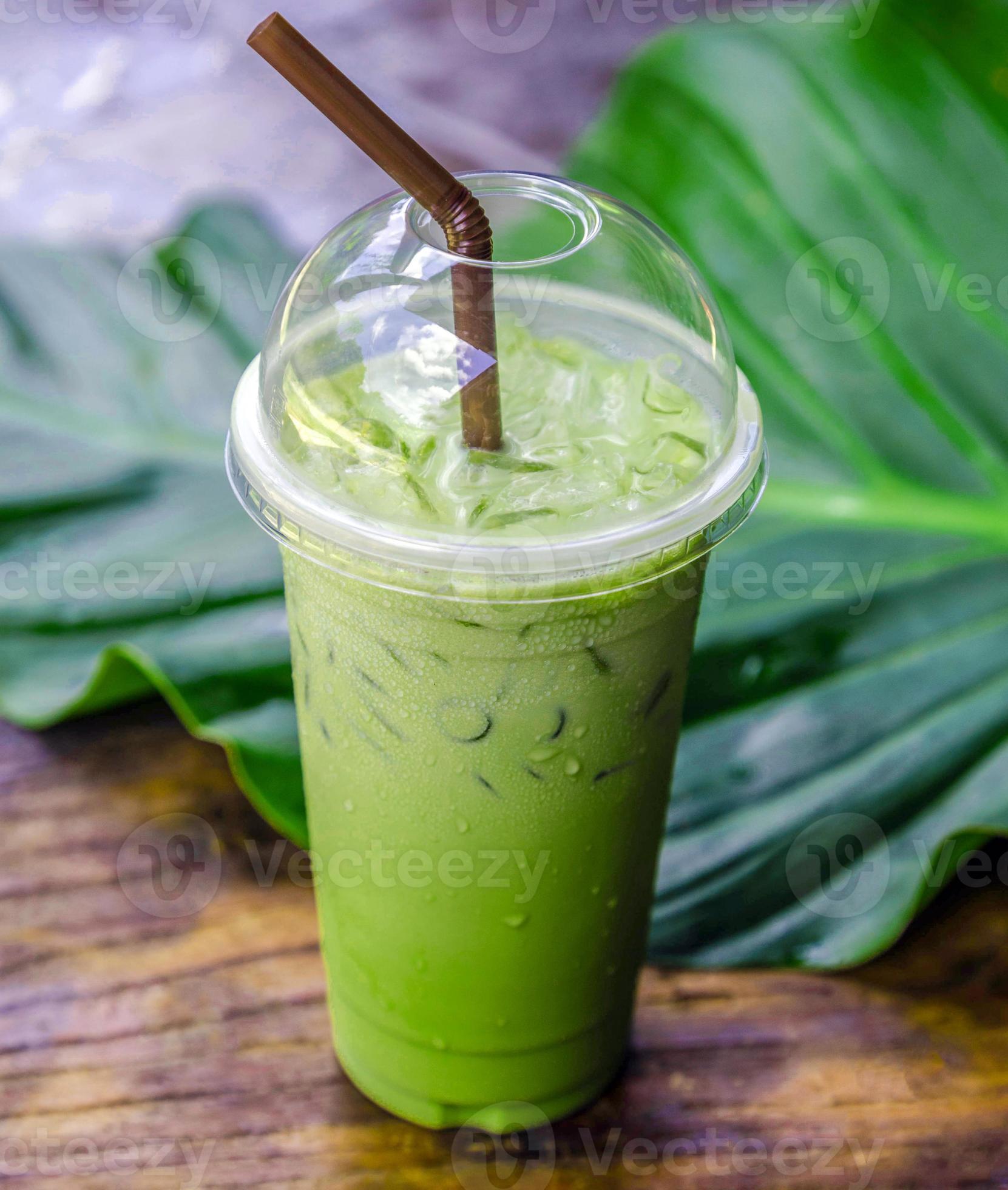 iced matcha latte, green tea with milk in a plastic glass with ice 21851820  Stock Photo at Vecteezy