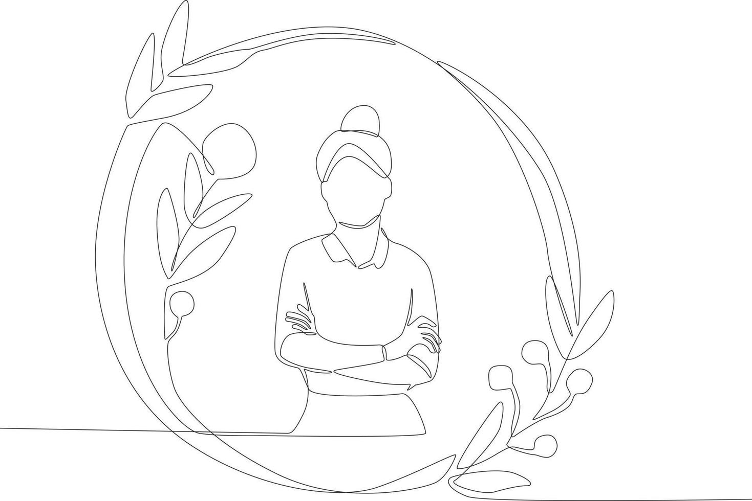 A woman in a floral frame crosses his arms vector