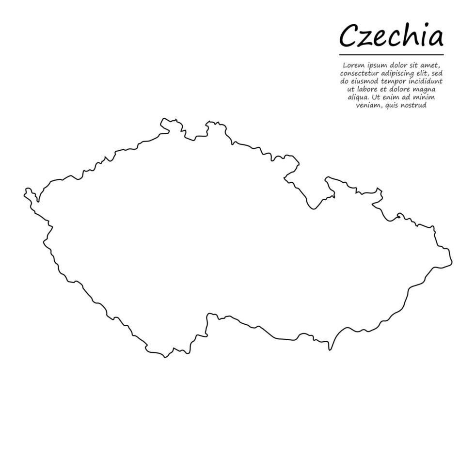 Simple outline map of Czechia, in sketch line style vector