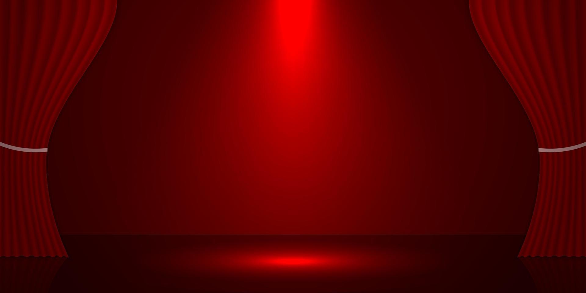 3d realista escena con rojo cortina y destacar. vector
