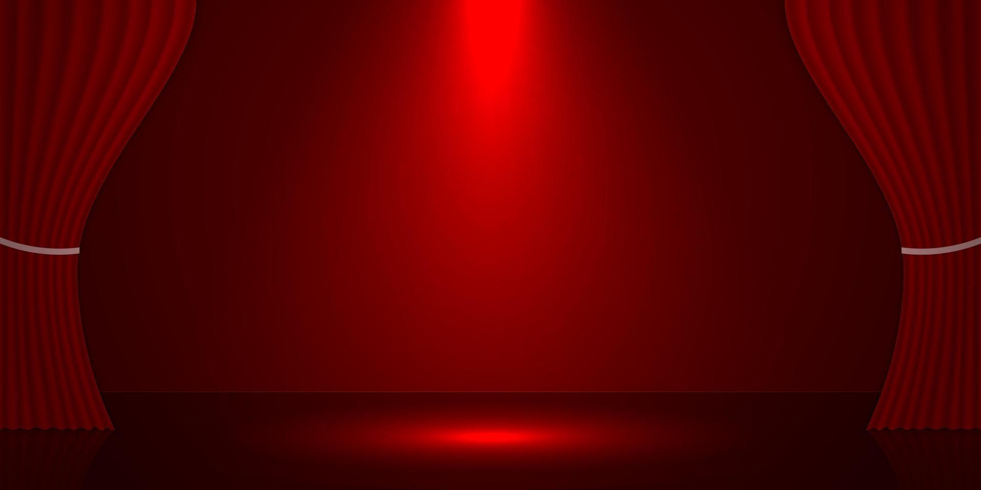 3d realistic scene with red curtain and spotlight. vector