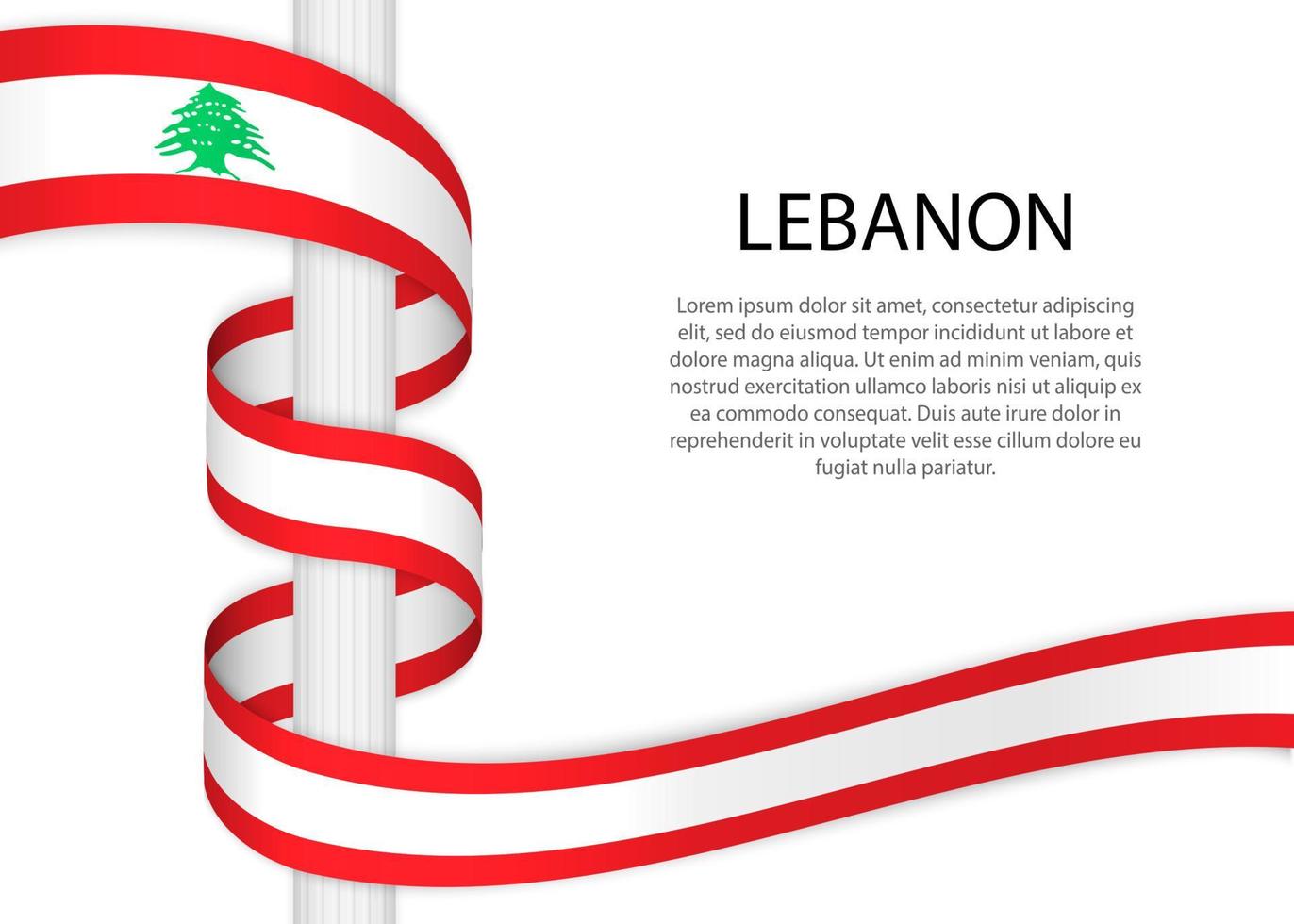 Waving ribbon on pole with flag of Lebanon. Template for indepen vector