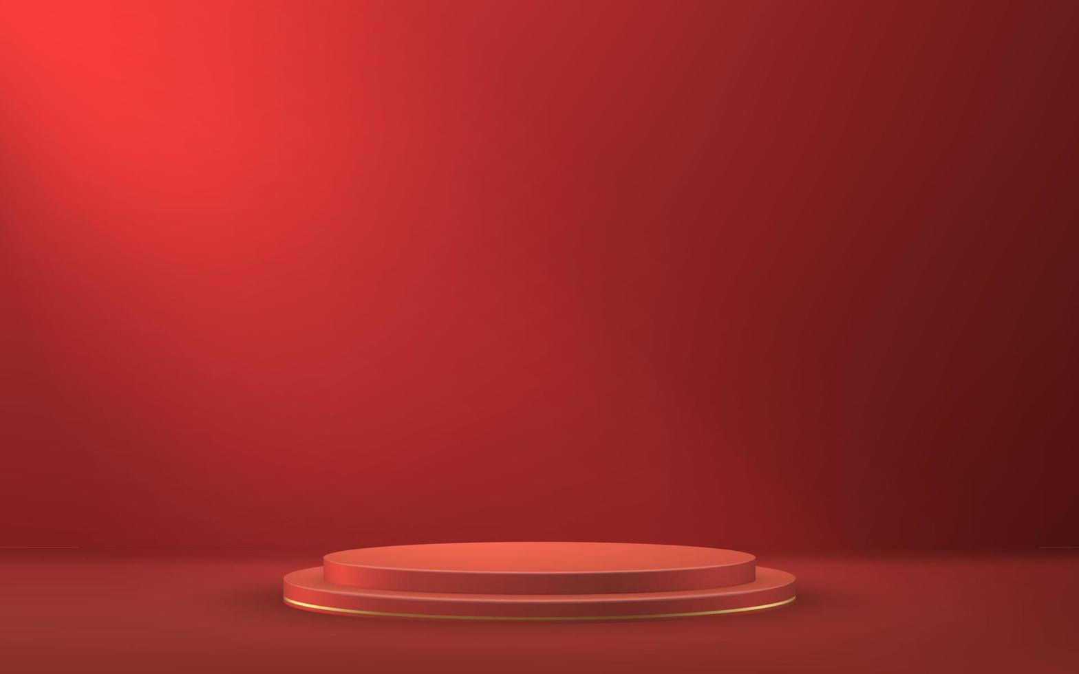 3d realista podio o pedestal en rojo lujo antecedentes. vector