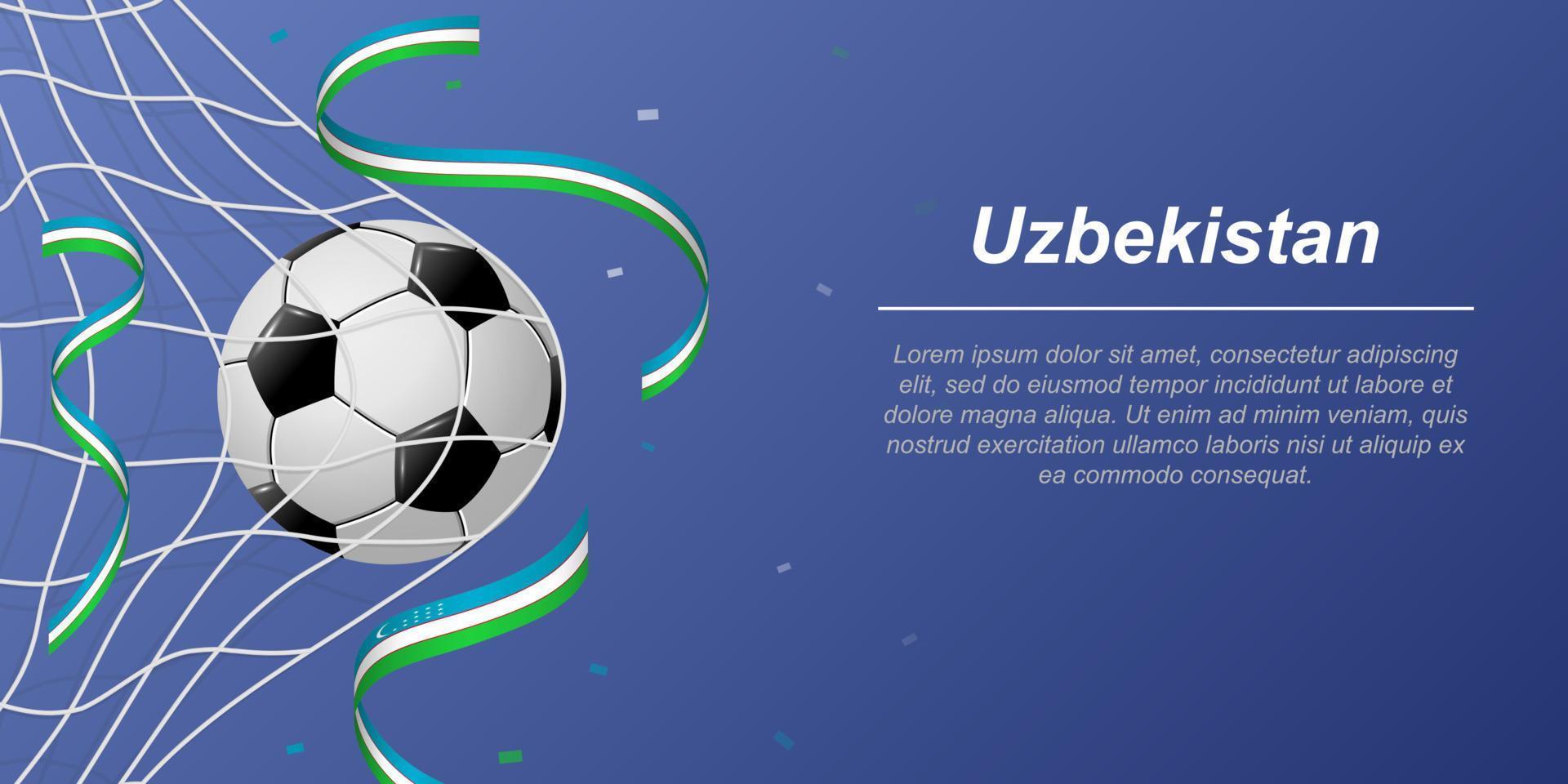 Soccer background with flying ribbons in colors of the flag of Uzbekistan vector