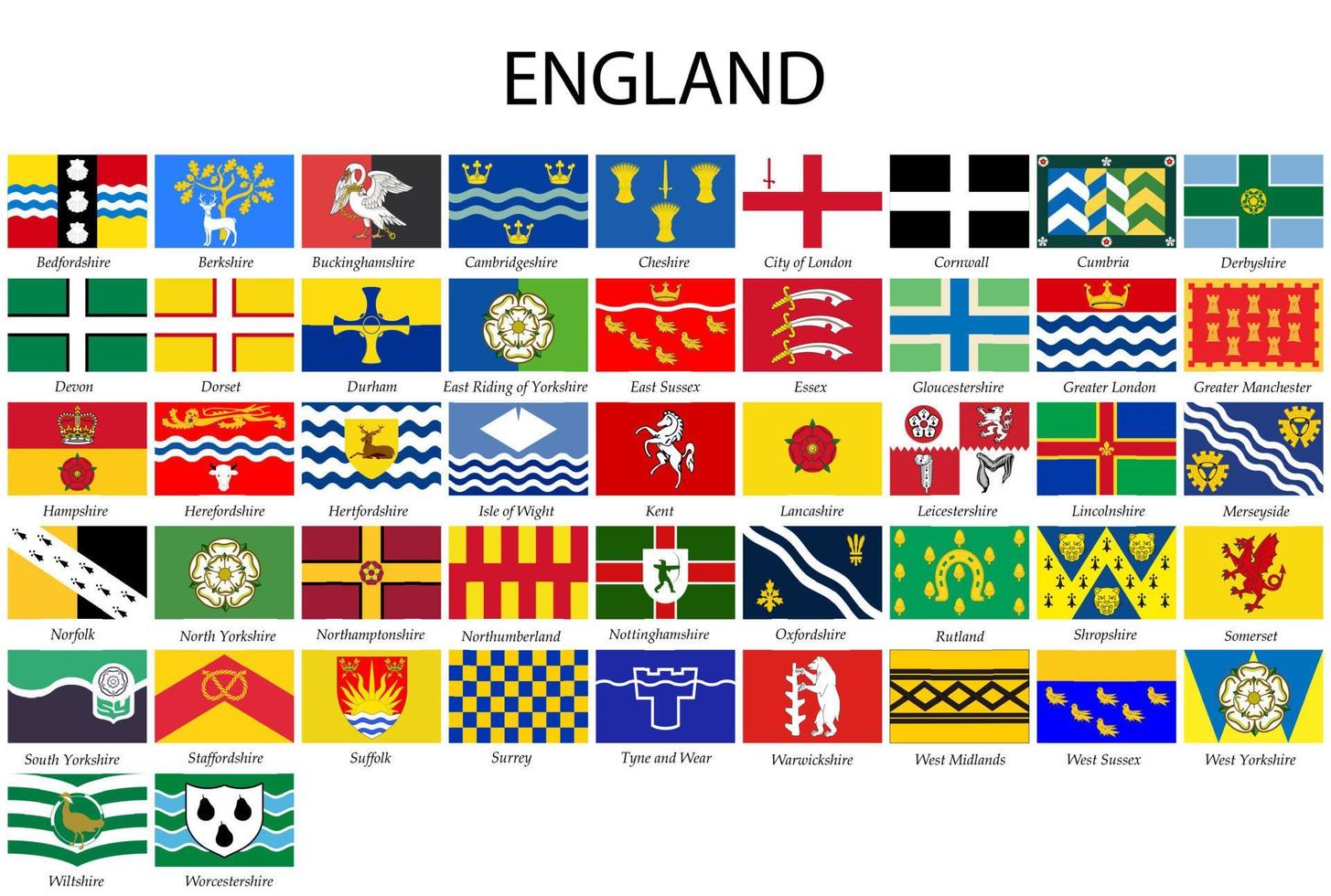 todas banderas condados de Inglaterra vector