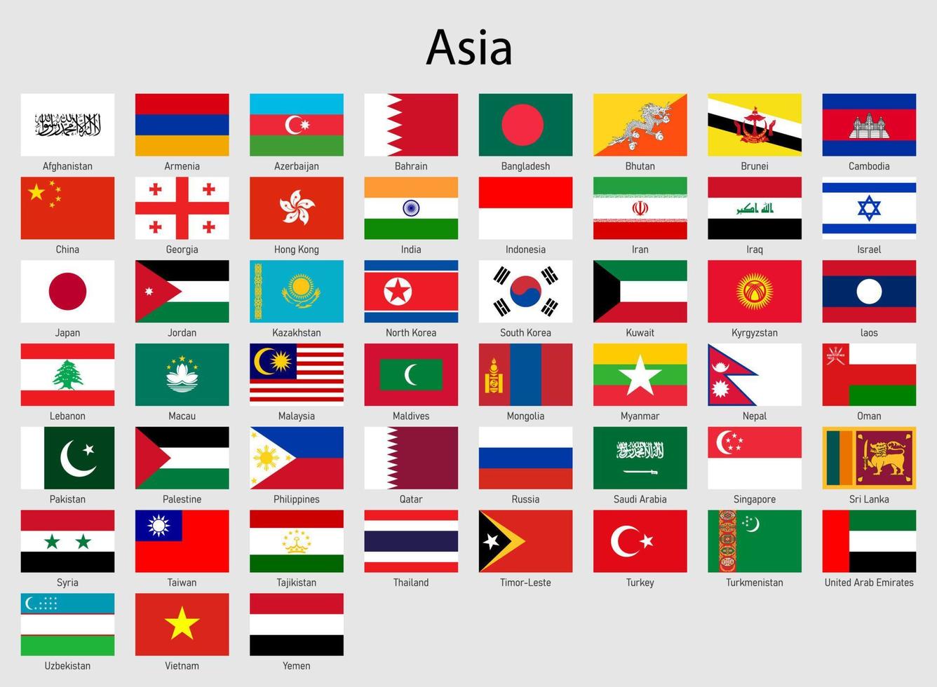conjunto de banderas asiático países, todas Asia bandera vector