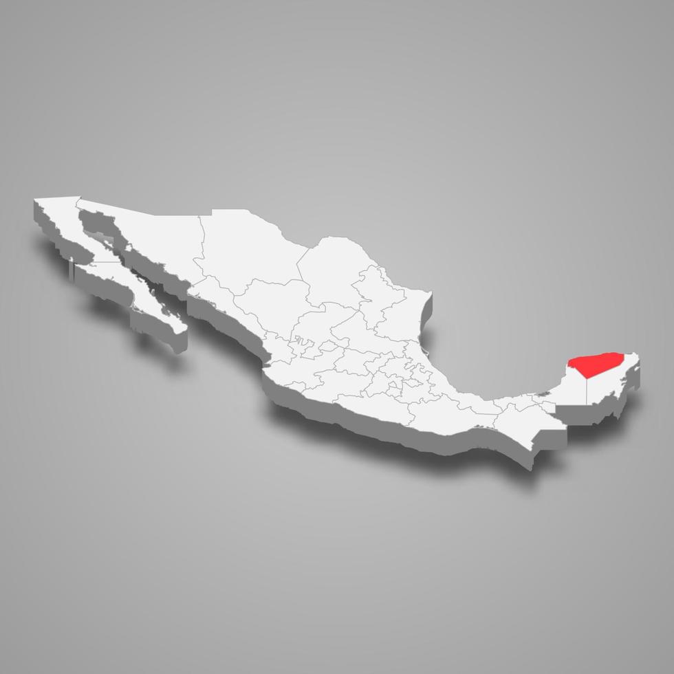 Yucatán región ubicación dentro mexico 3d mapa vector