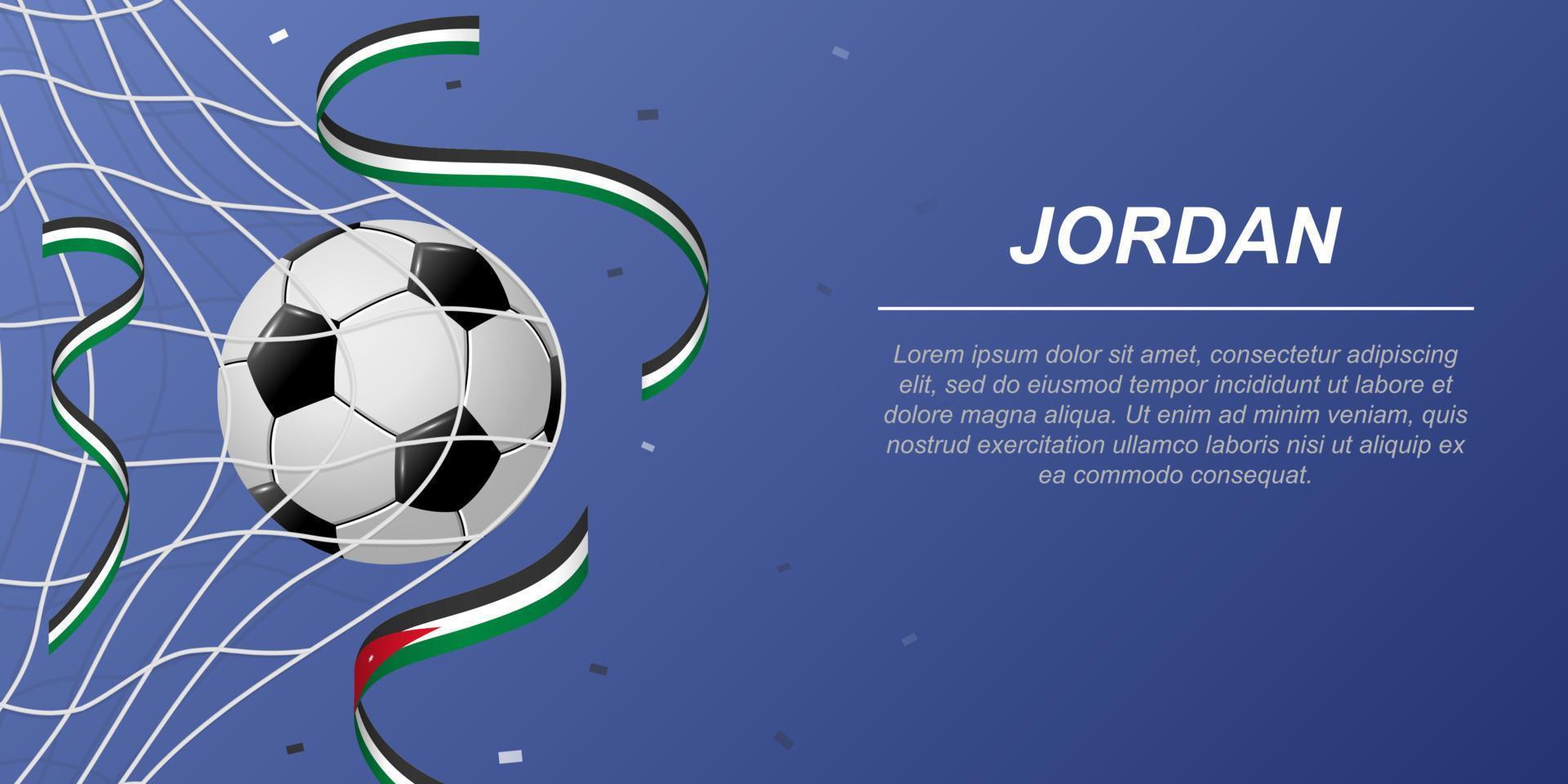 Soccer background with flying ribbons in colors of the flag of Jordan. vector