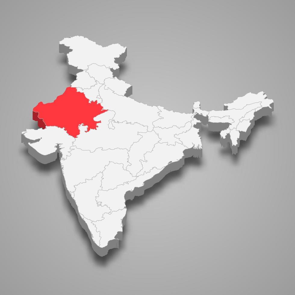 Rajasthan estado ubicación dentro India 3d mapa vector