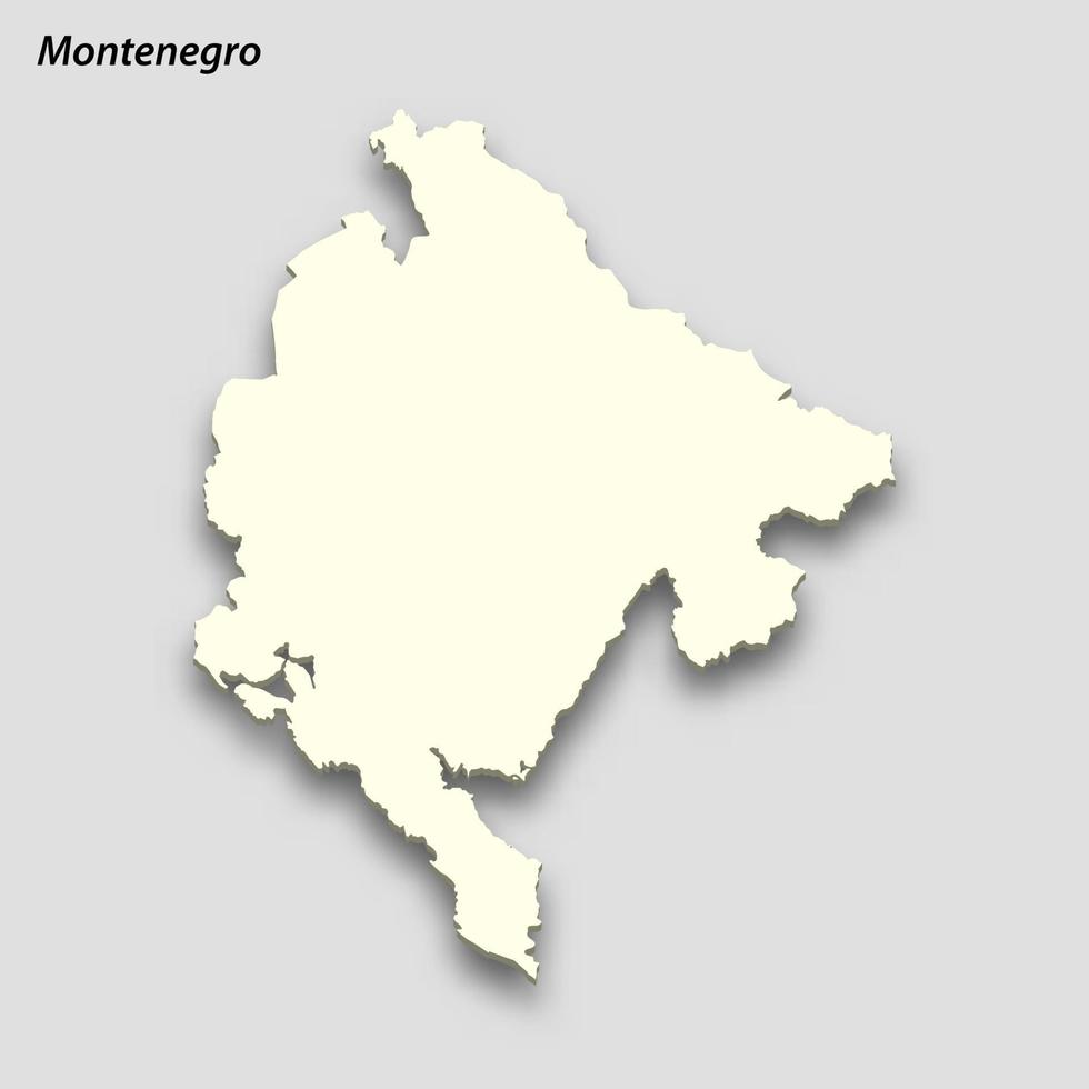 3d isometric map of Montenegro isolated with shadow vector