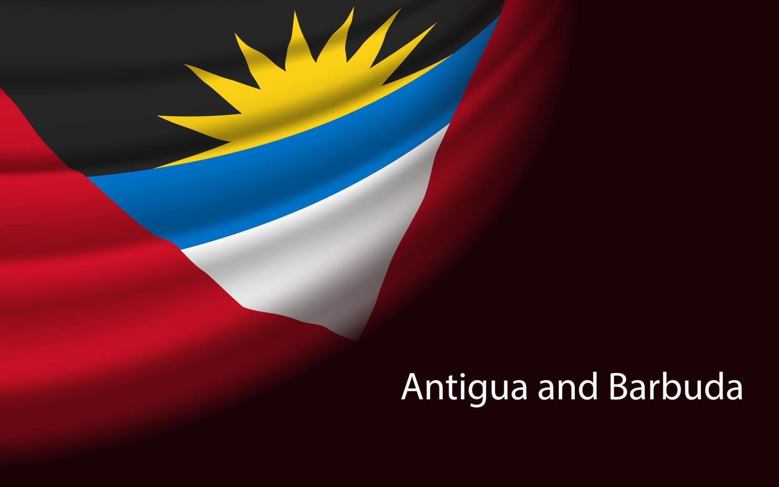 Wave flag of Antigua and Barbuda on dark background. vector