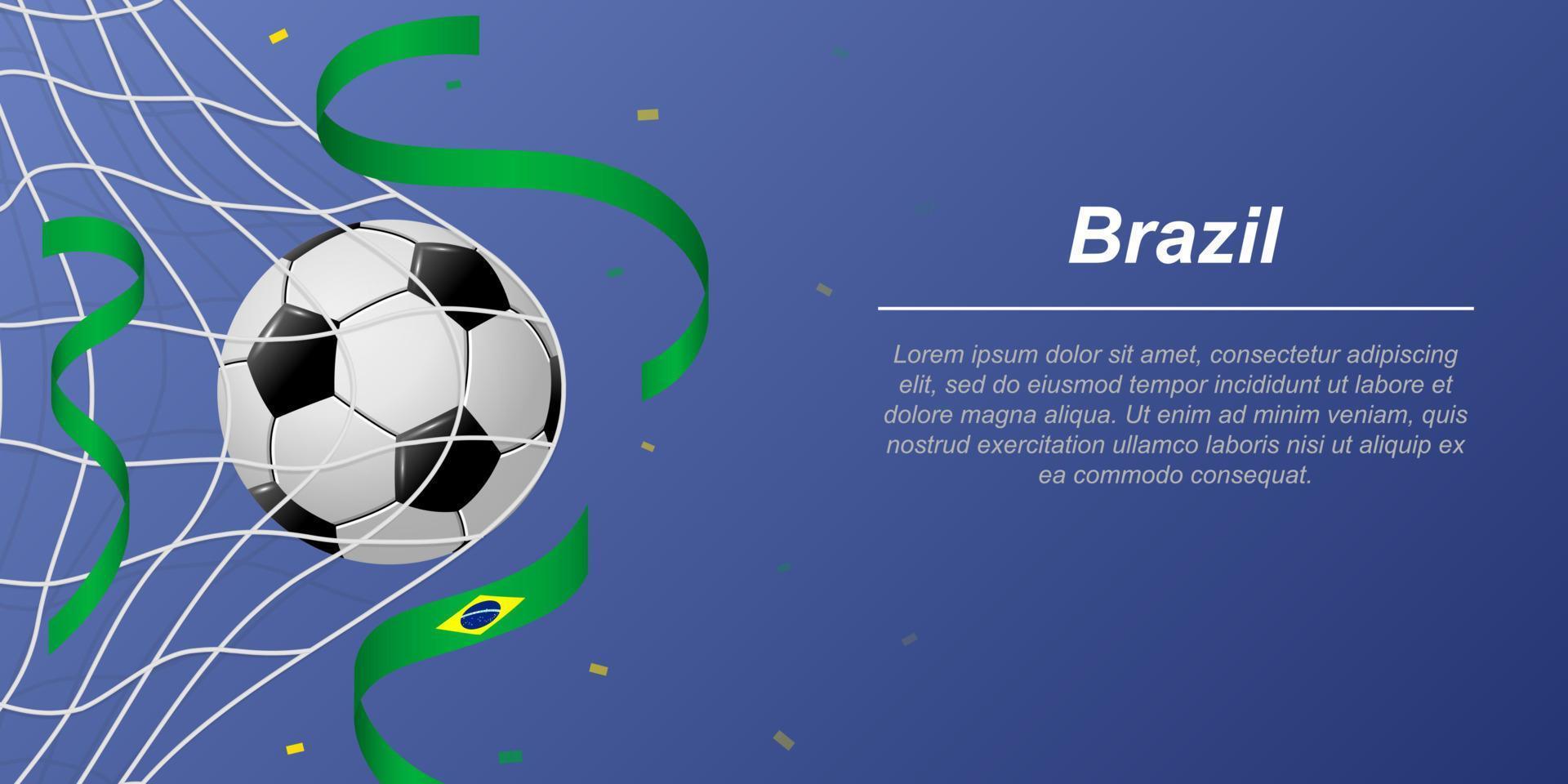 Soccer background with flying ribbons in colors of the flag of Brazil vector