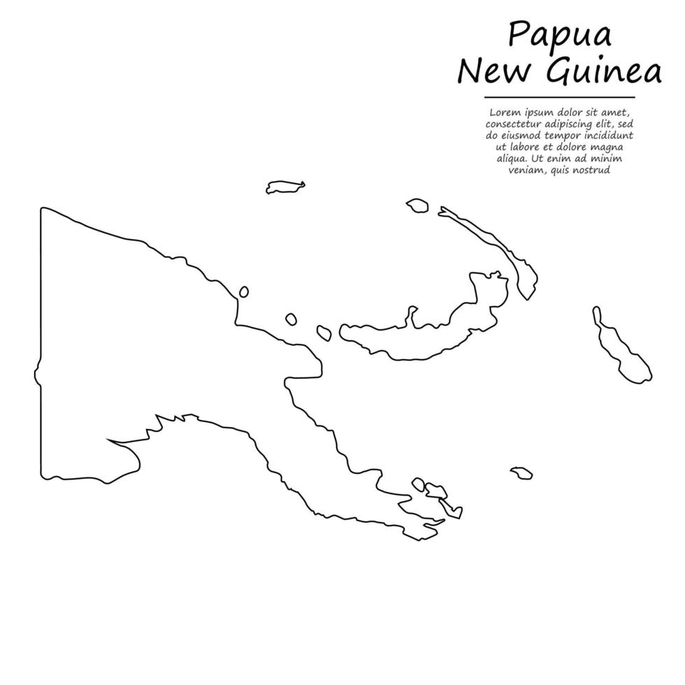 Simple outline map of Papua New Guinea, silhouette in sketch lin vector