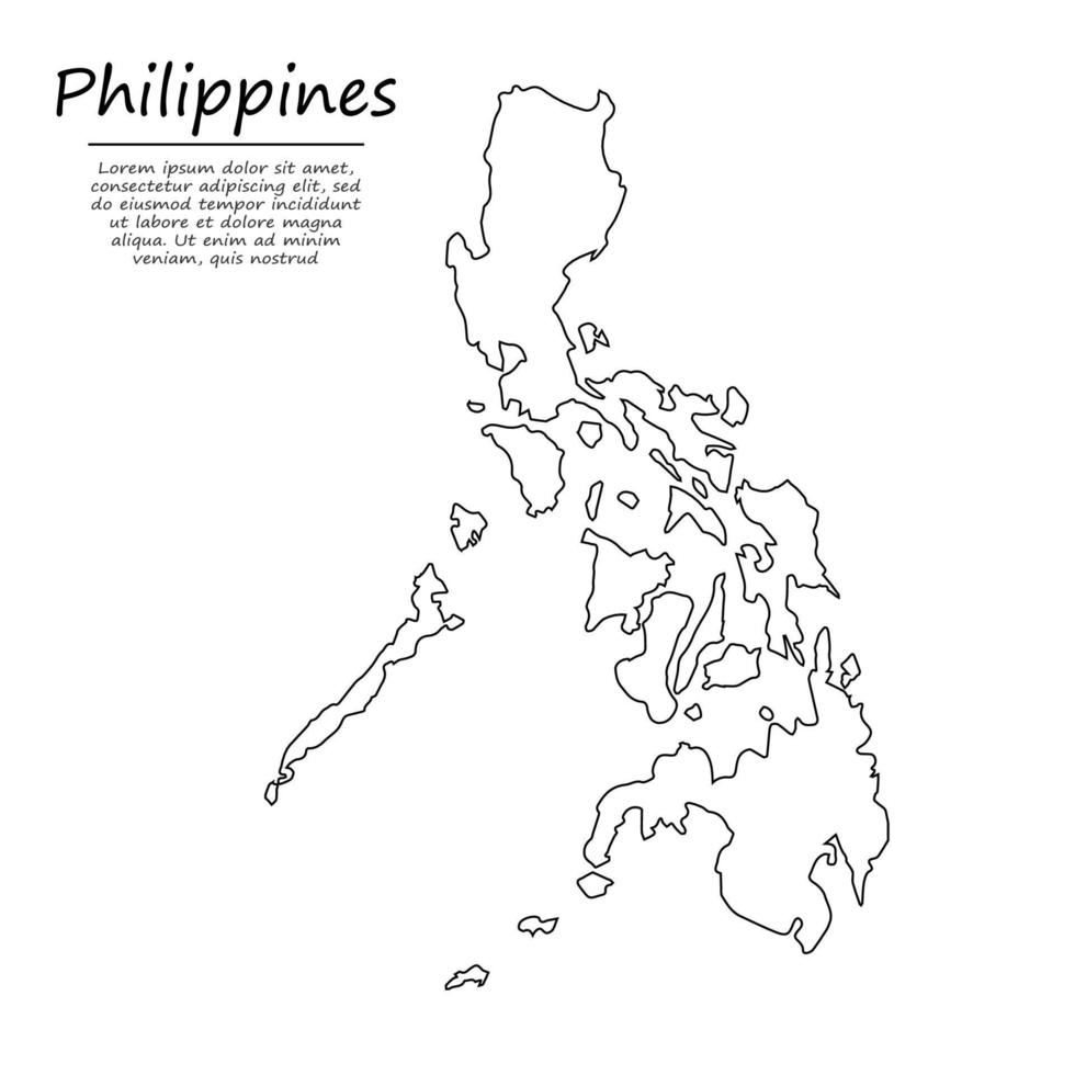 sencillo contorno mapa de filipinas, en bosquejo línea estilo vector